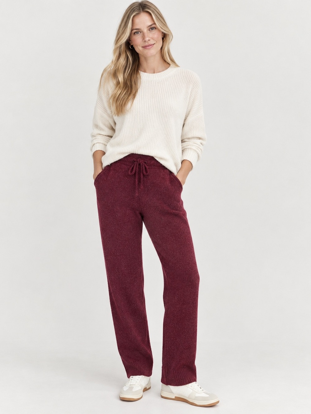 Everlane Sweater Pants Wide Leg Burgundy Cozy Wool Knit Pockets Size Small NWT